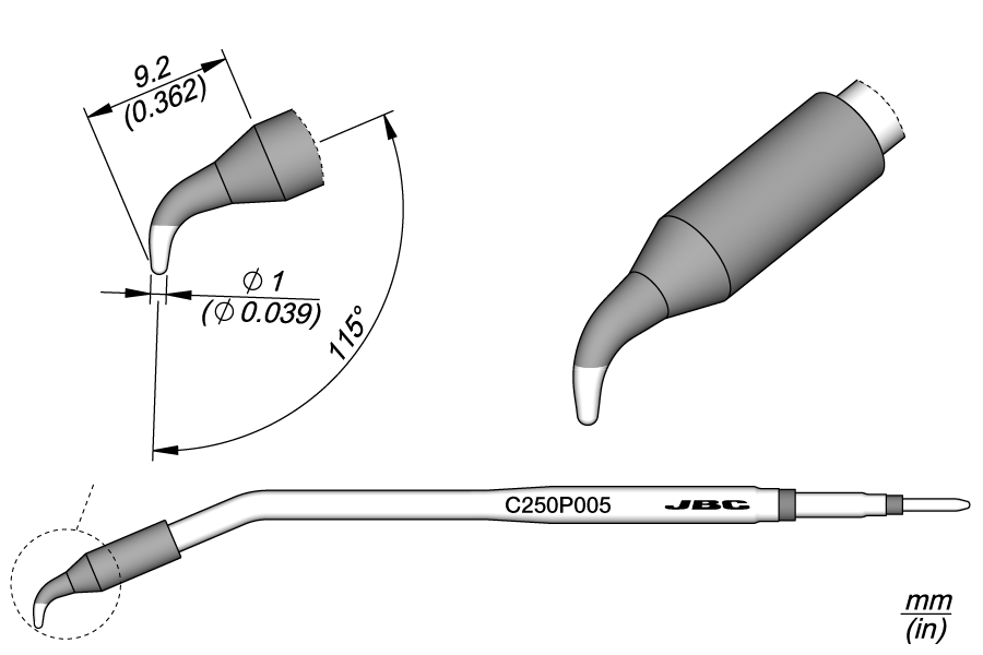C250P005 - Conical Bent Cartridge Ø 1